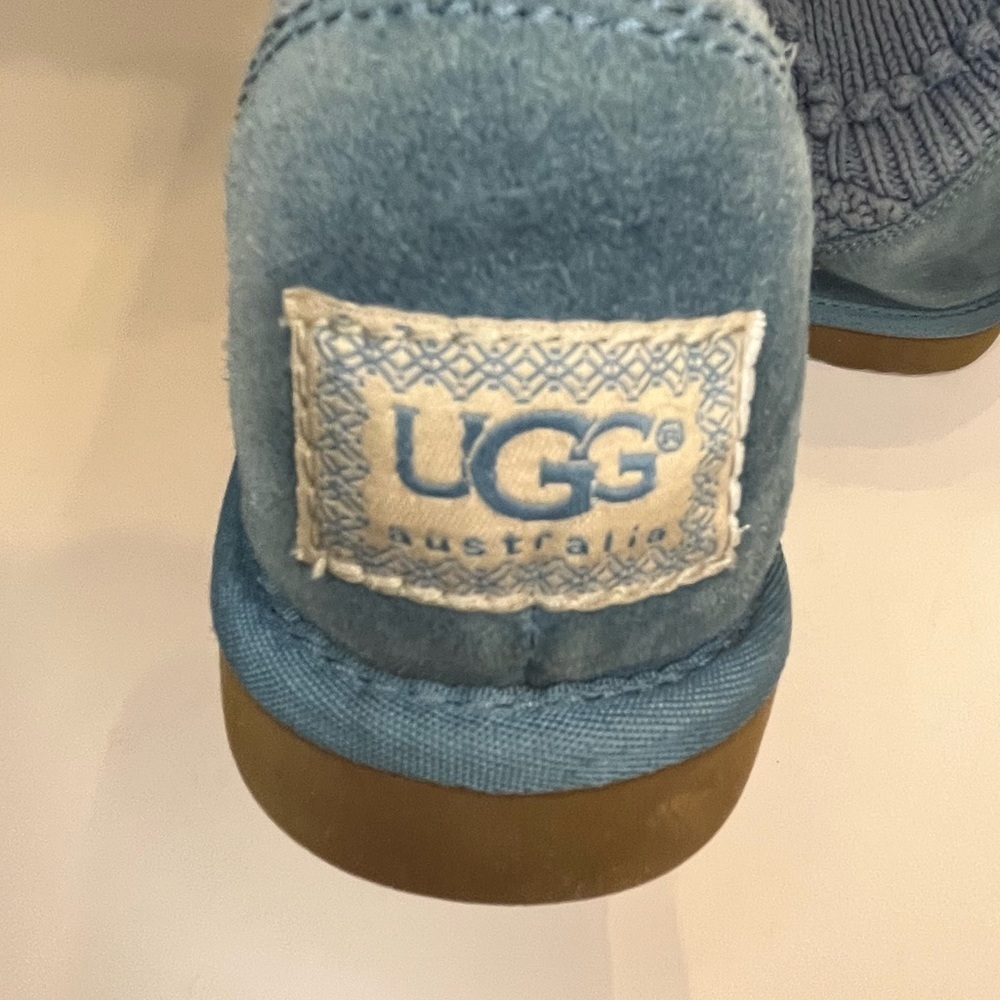 Genuine Ugg Australia Classic Women’s Crochet Tall Boots Size 7 Blue Wool Insole - Picture 9 of 15